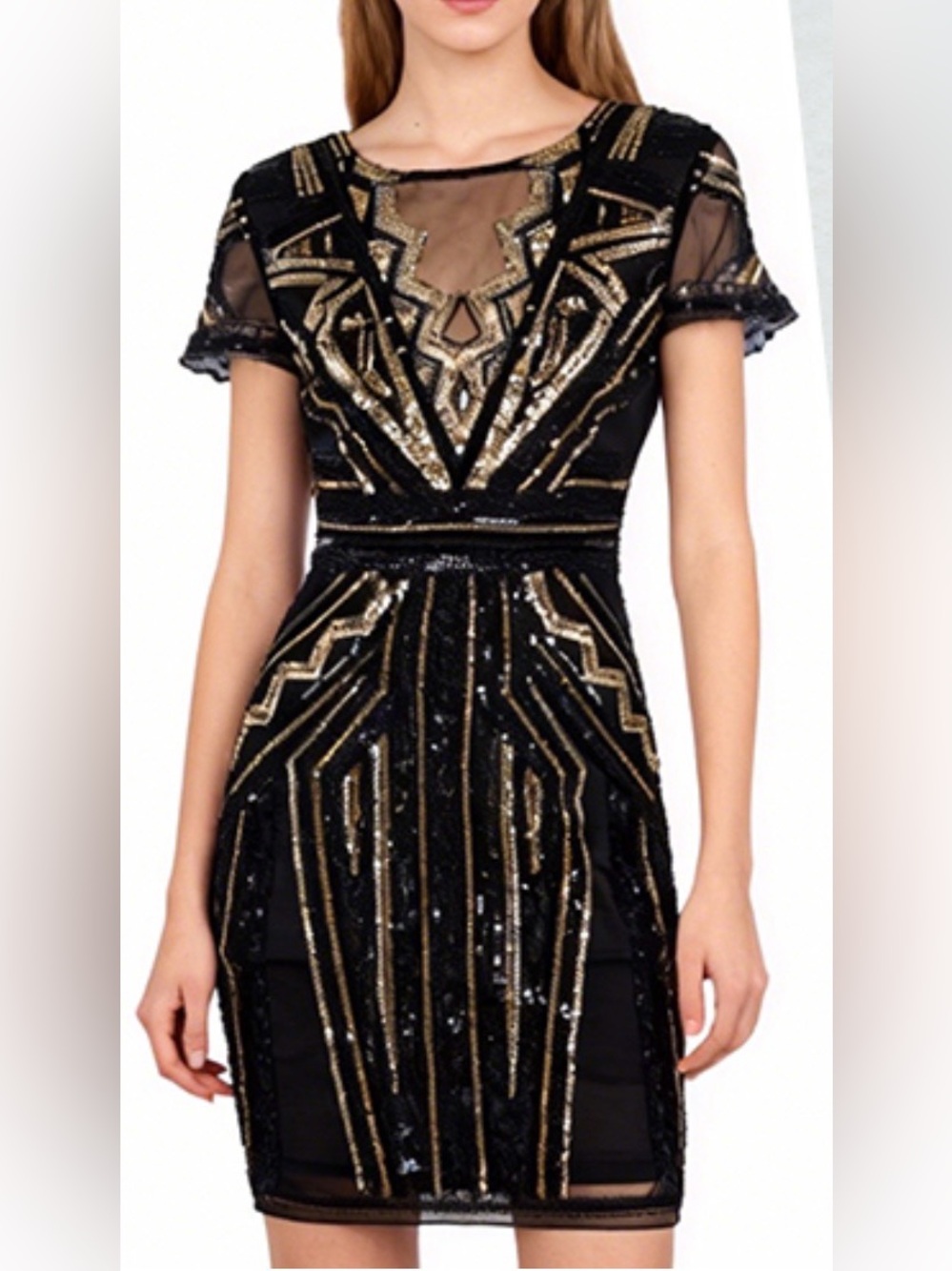 VIJIV Dress Large Gold Sequin Art Deco Gatsby Glam Cocktail Party Evening NWT